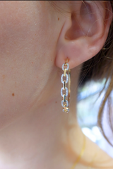 Yellow Gold Diamond Link Hoop Earrings