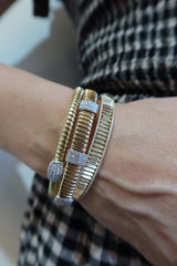 Diamond Halo Gold Fluted Bangle