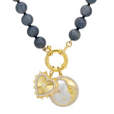 Blue Sapphire Beaded Necklace with Diamond Charms