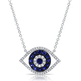 Diamond And Blue Sapphire Evil Eye Necklace
