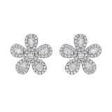 White Gold Diamond Baguette Flower Stud Earrings