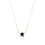 Yellow Gold Diamond Onyx Mini Star Necklace